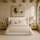  Meridian Kendall Cream Linen Textured Fabric Upholstered King Bed IMAGE 2