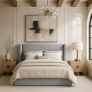  Meridian Kendall Grey Linen Textured Fabric Upholstered Full Bed IMAGE 2
