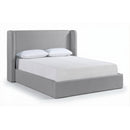  Meridian Kendall Grey Linen Textured Fabric Upholstered King Bed IMAGE 1