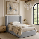  Meridian Kendall Grey Linen Textured Fabric Upholstered Twin Bed IMAGE 2