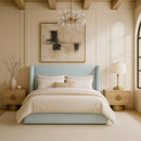  Meridian Kendall Light Blue Linen Textured Fabric Upholstered Full Bed IMAGE 2