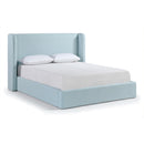  Meridian Kendall Light Blue Linen Textured Fabric Upholstered Queen Bed IMAGE 1