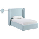  Meridian Kendall Light Blue Linen Textured Fabric Upholstered Twin Bed IMAGE 12