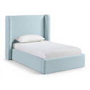  Meridian Kendall Light Blue Linen Textured Fabric Upholstered Twin Bed IMAGE 1