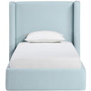  Meridian Kendall Light Blue Linen Textured Fabric Upholstered Twin Bed IMAGE 3