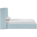  Meridian Kendall Light Blue Linen Textured Fabric Upholstered Twin Bed IMAGE 4