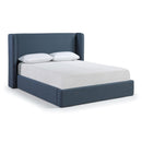  Meridian Kendall Navy Linen Textured Fabric Upholstered Queen Bed IMAGE 1