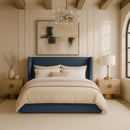  Meridian Kendall Navy Linen Textured Fabric Upholstered Queen Bed IMAGE 2