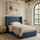  Meridian Kendall Navy Linen Textured Fabric Upholstered Twin Bed IMAGE 2