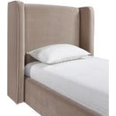  Meridian Kendall Taupe Velvet Upholstered Twin Bed IMAGE 4