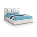  Meridian Bennet Cream Linen Textured Fabric Upholstered Queen Bed IMAGE 1