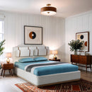  Meridian Bennet Cream Linen Textured Fabric Upholstered Queen Bed IMAGE 3