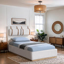  Meridian Bennet Cream Linen Textured Fabric Upholstered Twin Bed IMAGE 3