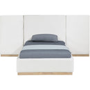  Meridian Bennet Cream Linen Textured Fabric Upholstered Twin Bed IMAGE 6