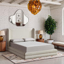  Meridian Chandra Cream Linen Textured Fabric Upholstered King Bed IMAGE 2