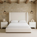  Meridian Solange Cream Linen Textured Fabric Upholstered Full Bed IMAGE 2