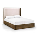  Meridian Tiberio Brown / Cream Solid Wood And Linen Textured Fabric Queen Bed IMAGE 1