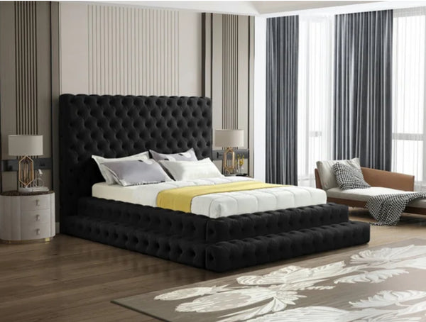 Kiki Queen Black Velvet Platform Bed