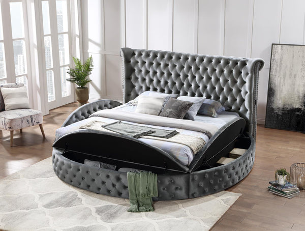 B546-Q	 GRAY VELVET QUEEN BED W/BLUETOOTH SPEAKER & USB
