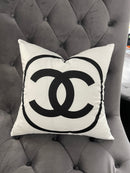 CHANEL 20x20 PILLOW COVER-WHITE W/ BLACK RING