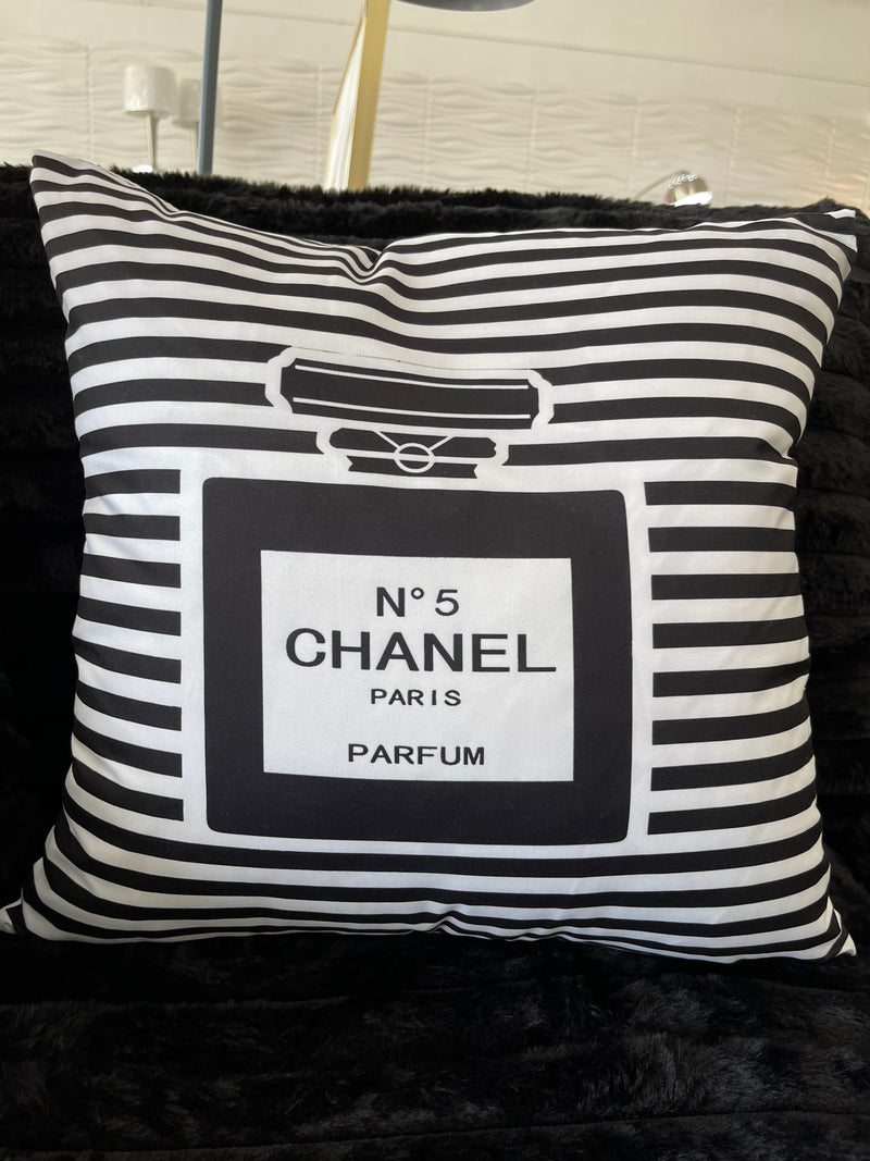 CHANEL STRIPE PARFUM 20x20 PILLOW COVER- BLACK & WHITE