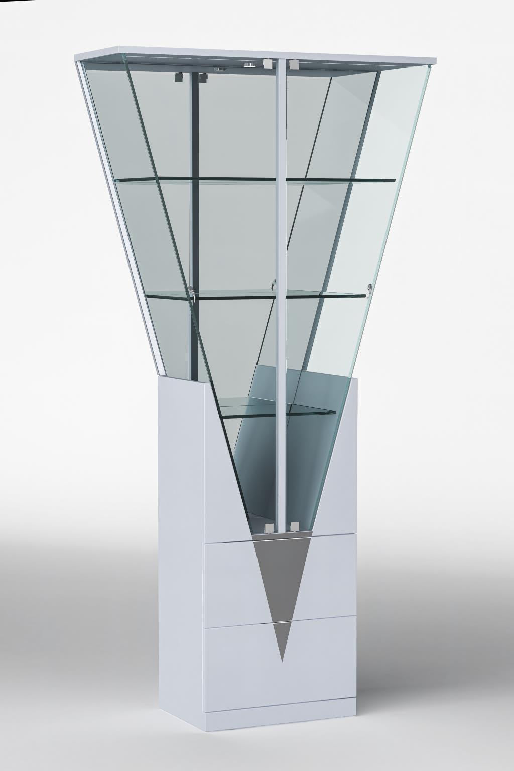 Triangular Design Curio w/ Shelves, Drawers & LED Lights 6625-CUR