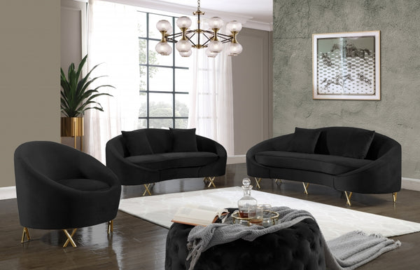 Serpentine Stationary Fabruc Sofa And Chair Set 679Black-S2