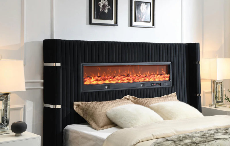 B543-K	BLACK VELVET KING BED W/FIREPLACE & BLUETOOTH SPEAKER & USB