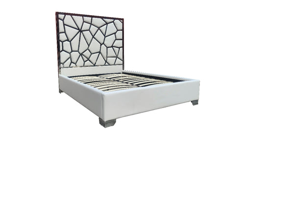 HoneyComb White Leather King Bed