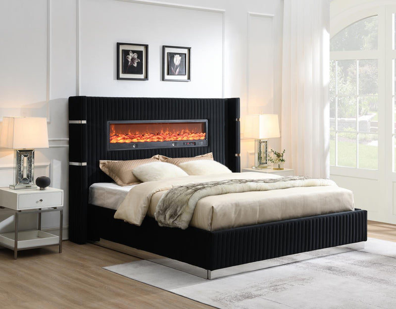 B543-K	BLACK VELVET KING BED W/FIREPLACE & BLUETOOTH SPEAKER & USB