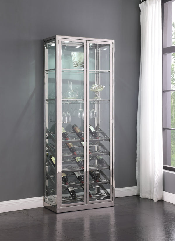 Luxe Contemporary Glass Curio w/ Wine & Stemware Racks