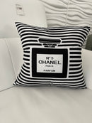 CHANEL STRIPE PARFUM 20x20 PILLOW COVER- BLACK & WHITE