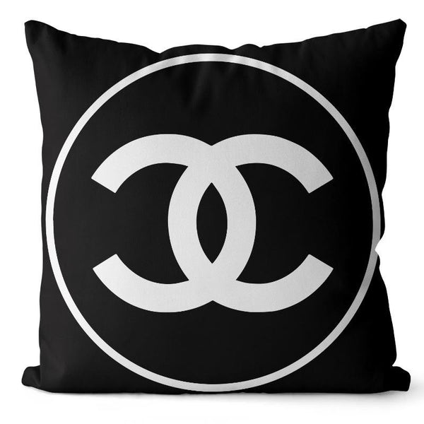 CHANEL 20x20 PILLOW COVER- BLACK W/ WHITE RING