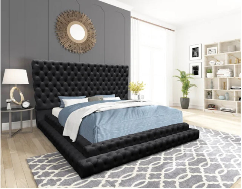 Kiki Queen Black Velvet Platform Bed