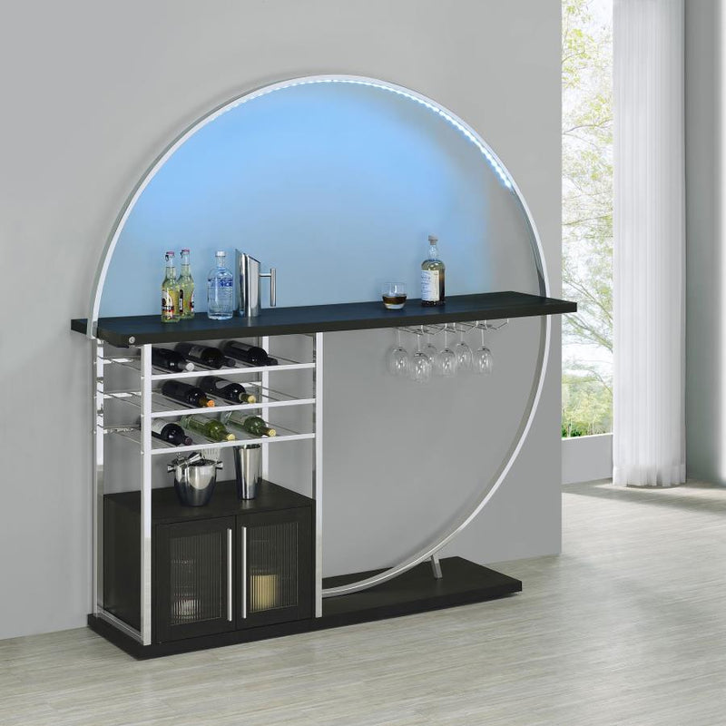 Risley 2-Door Circular LED Home Bar With Wine Storage Dark Charcoal 182799