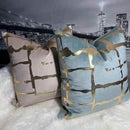 QUILT 22x22 PILLOW COVER- MINT BLUE & GOLD