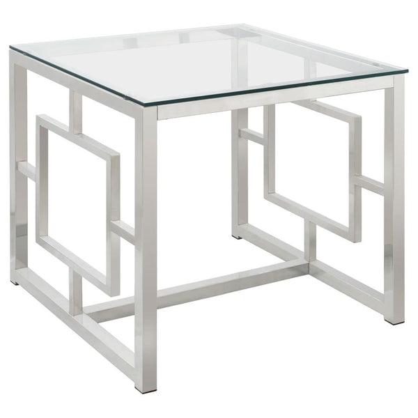 Merced Square Tempered Glass Top End Table Nickel 703737