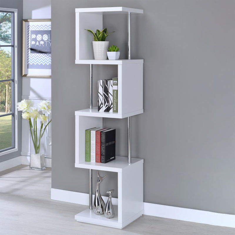 Baxter 4-shelf Bookcase White and Chrome 801418