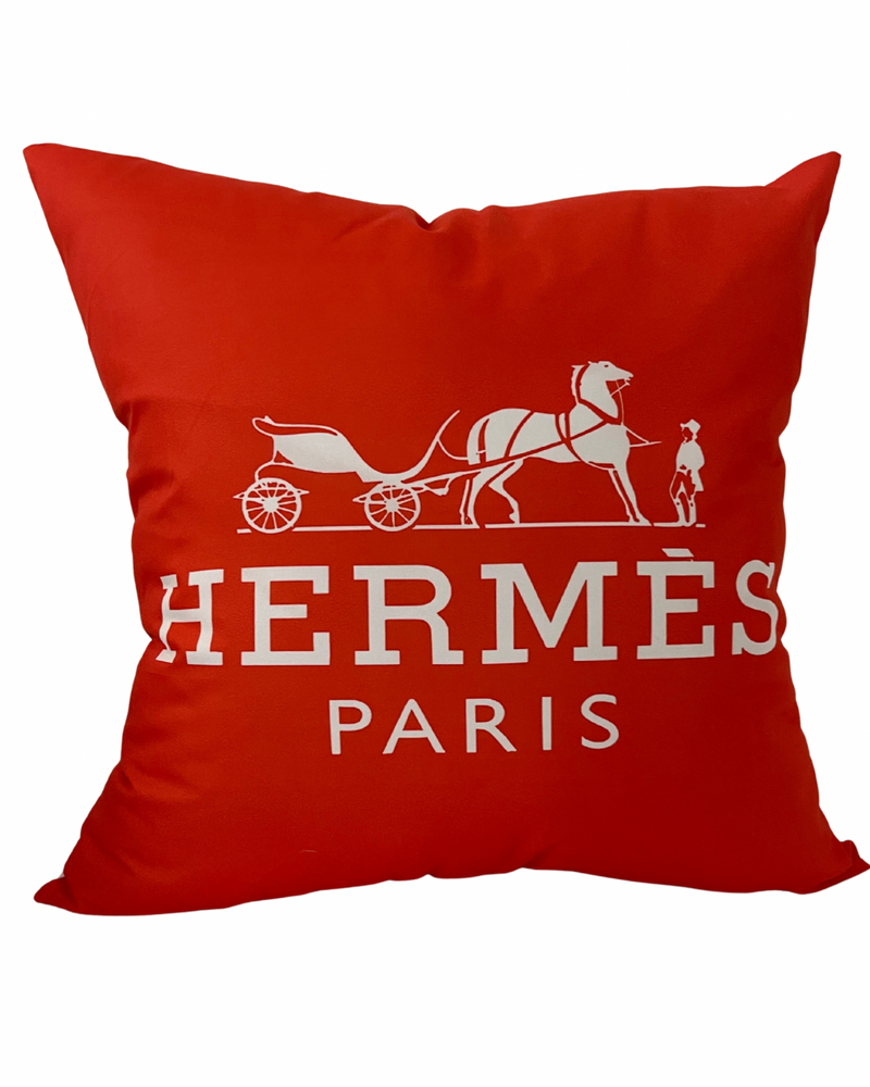 HERMES PARIS 20x20 PILLOW COVER-ORANGE & WHITE