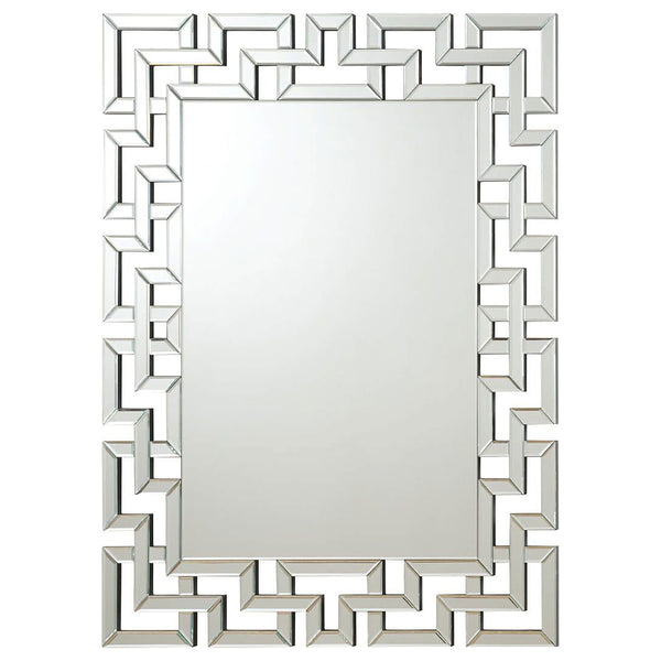 Forman 38 x 48 Inch Greek Motif Frameless Wall Mirror Silver 901786