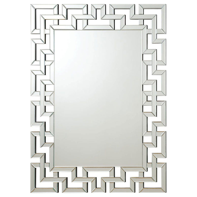 Forman 38 x 48 Inch Greek Motif Frameless Wall Mirror Silver 901786