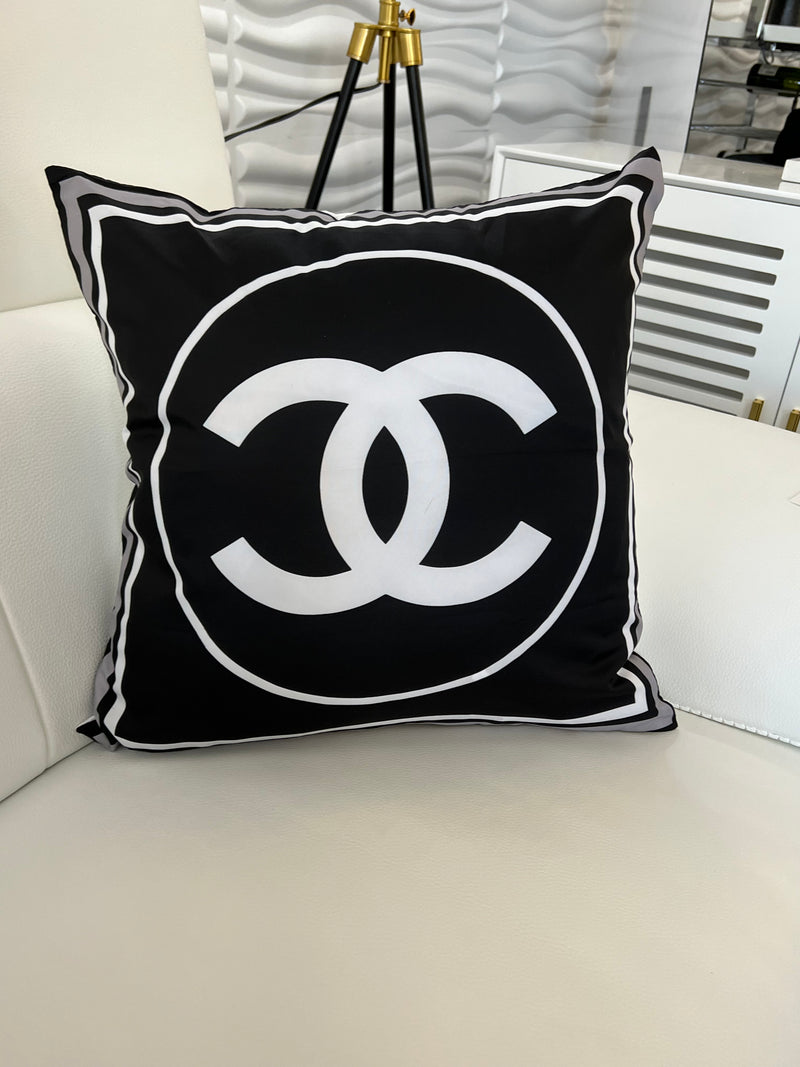CHANEL 20x20 PILLOW COVER- BLACK&GREY W/ WHITE RING