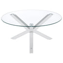 708128 KENZIE ROUND TEMPERED GLASS TOP COCKTAIL COFFEE TABLE CHROME