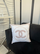 CHANEL 20x20 PILLOW COVER-WHITE W/ PINK RING