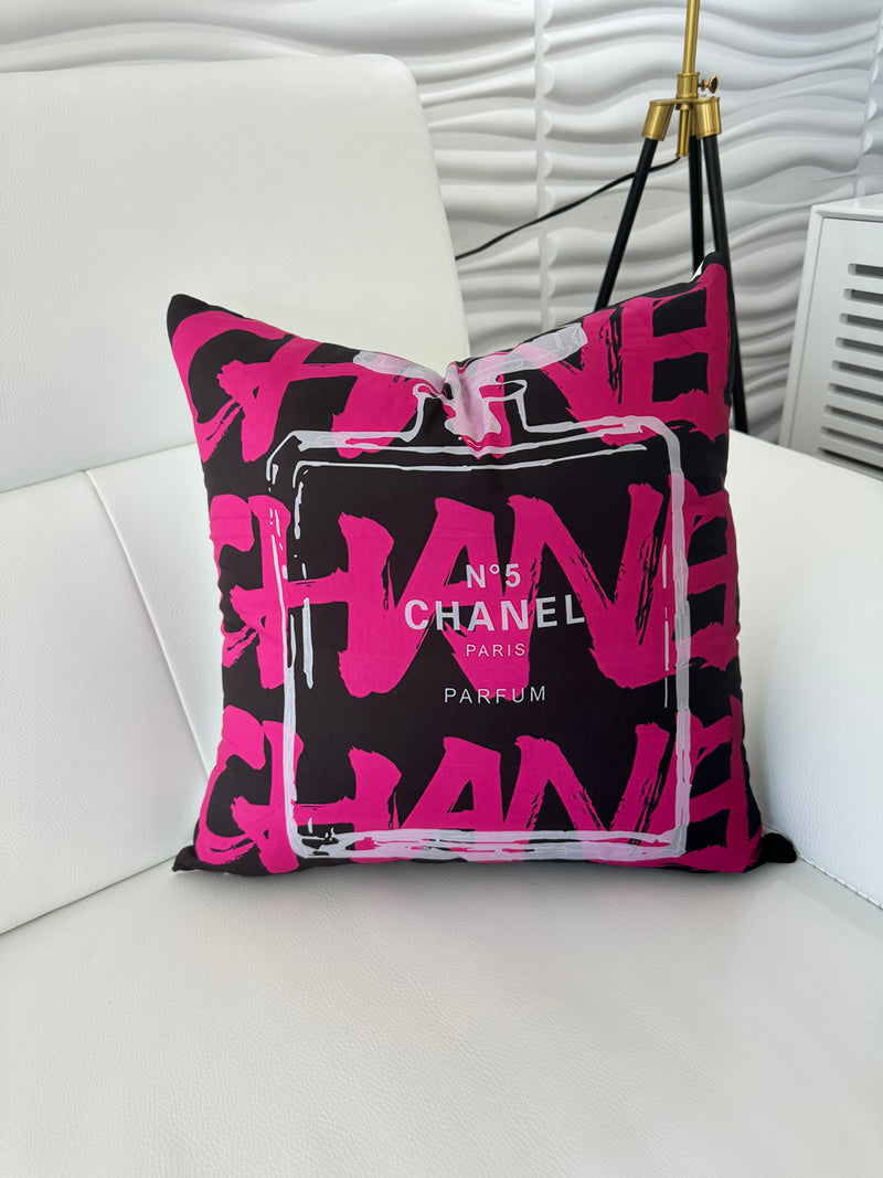 CHANEL PERFUME 20x20 PILLOW COVER -BLACK & PINK