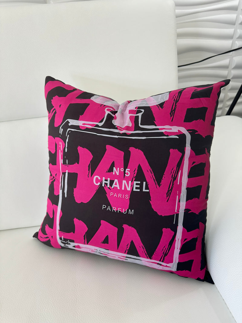 CHANEL PERFUME 20x20 PILLOW COVER -BLACK & PINK
