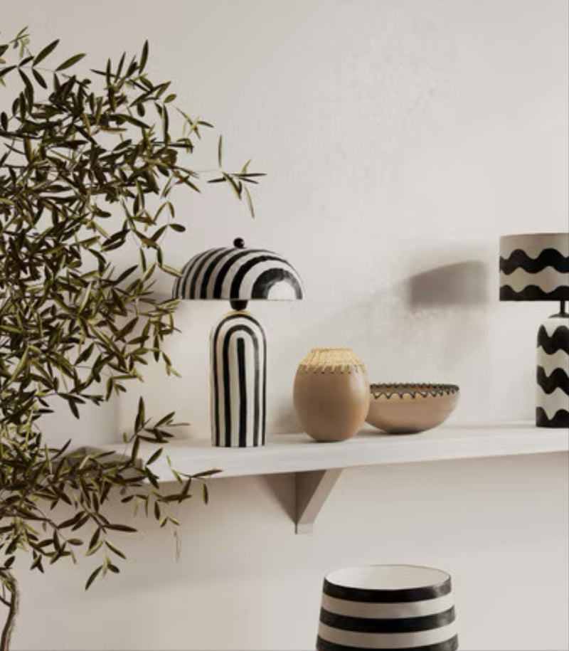 TOV-G18570 Maiori Black Striped Papier Mache Table Lamp