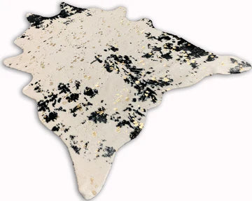 Modern Rustic Faux Fur Art Hide Metallic Black Patch 5x7Rugs