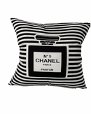 CHANEL STRIPE PARFUM 20x20 PILLOW COVER- BLACK & WHITE