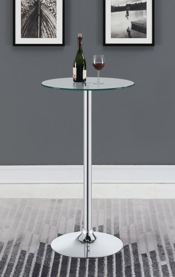 ABILINE ROUND 24-INCH GLASS TOP BISTRO BAR TABLE CHROME